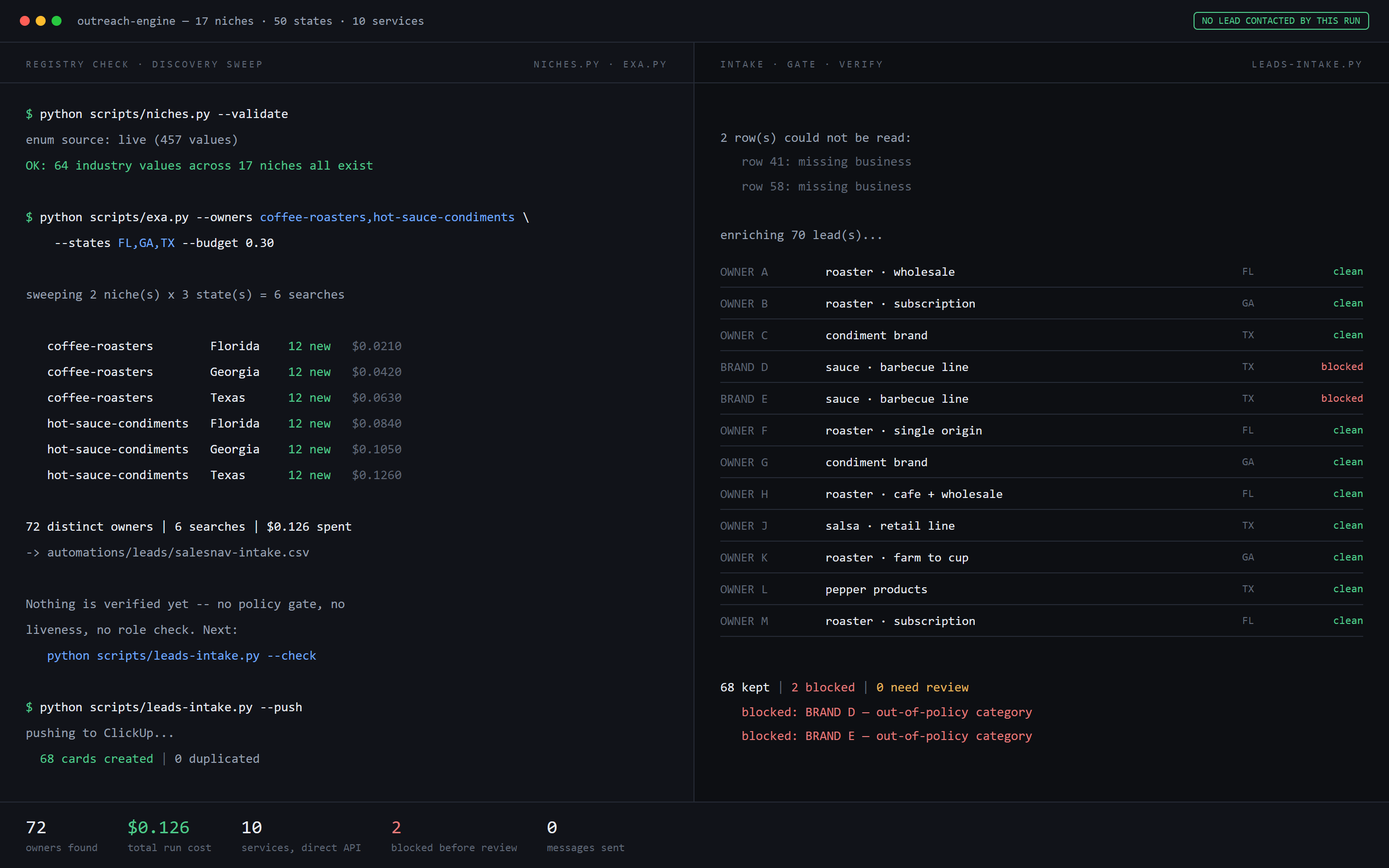 Outreach engine — real artifact